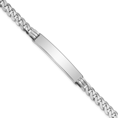 14K White Gold Polished Solid Chain Solid Plate Flat Curb Link 38.5x 7.5mm Plate ID Bracelet, 7"
