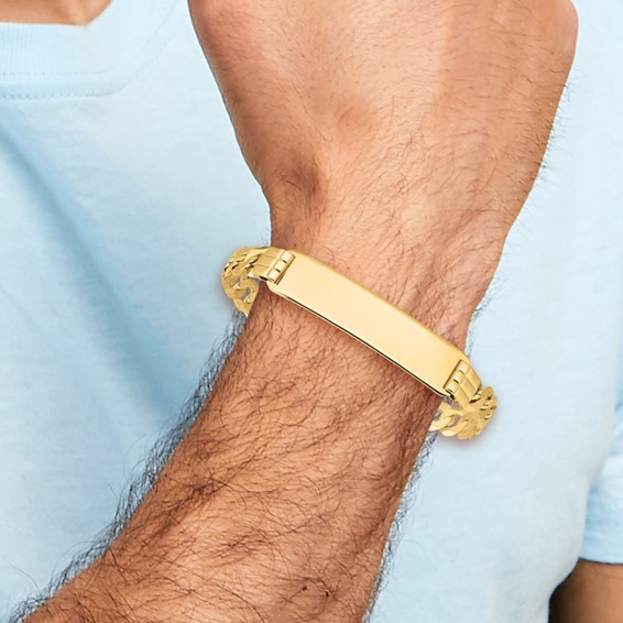 14k Polished Solid Chain/Solid Plate Curb Link 37x9mm Plate 7 inch ID Bracelet