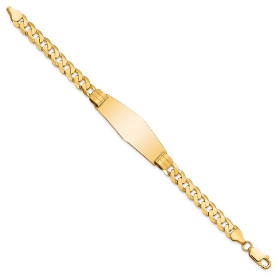 14k Polished Solid Chain/Solid Plate Curb Link Soft Diamond Shape 37.5x14mm Plate 7 inch ID Bracelet