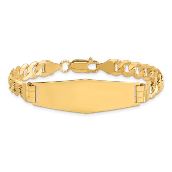 14k Polished Solid Chain/Solid Plate Curb Link Soft Diamond Shape 37.5x14mm Plate 7 inch ID Bracelet