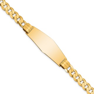 14k Polished Solid Chain/Solid Plate Curb Link Soft Diamond Shape 37.5x14mm Plate 7 inch ID Bracelet