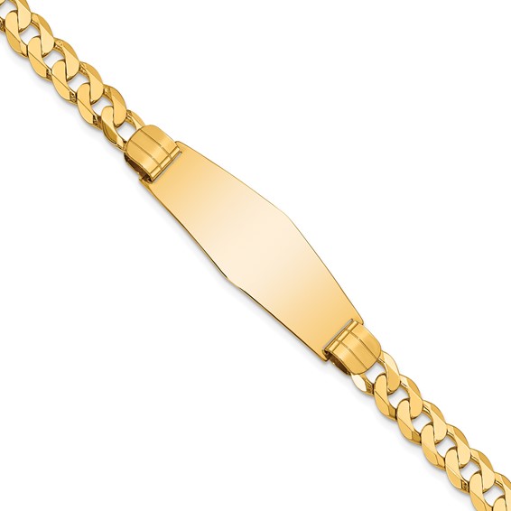 14k Polished Solid Chain/Solid Plate Curb Link Soft Diamond Shape 37.5x14mm Plate 7 inch ID Bracelet
