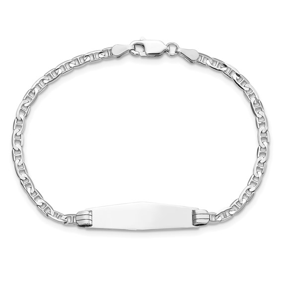 14k White Gold Polished Solid Chain/Solid Plate Anchor Link Soft Diamond Shape 25.5x7.5mm Plate 8 inch ID Bracelet