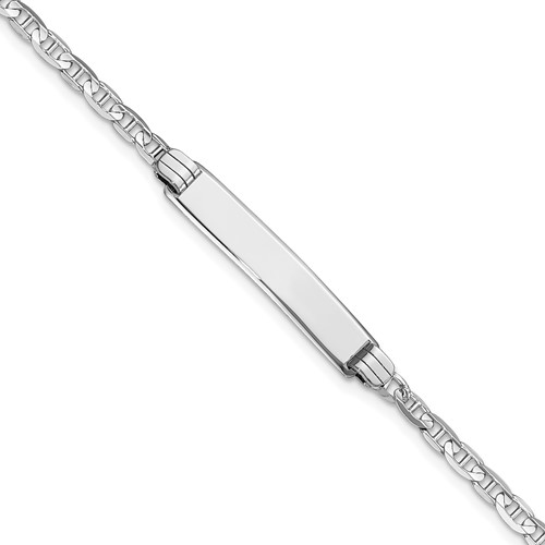 14K White Gold Polished Solid Chain Solid Plate Anchor Link 25.5x 4.5mm Plate ID Bracelet, 7"