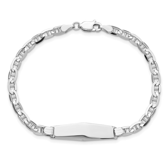 14k White Gold Polished Solid Chain/Solid Plate Anchor Link Soft Diamond Shape 25.5x7.5mm Plate 7 inch ID Bracelet