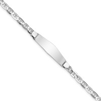 14K White Gold Polished Solid Chain Solid Plate Anchor Link Soft Diamond Shape 25.5x 7.5mm Plate ID Bracelet, 7" view 1