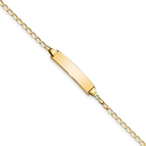 14K Yellow Gold Polished Solid Chain Solid Plate Flat Curb Link 19.5x 3.5mm Plate ID Bracelet, 7"