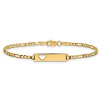 14K Yellow Gold Polished Solid Chain Solid Plate Figaro Link Cut-out Heart 20x 5mm Plate ID Bracelet, 7" view 3