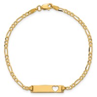 14K Yellow Gold Polished Solid Chain Solid Plate Figaro Link Cut-out Heart 20x 5mm Plate ID Bracelet, 7" view 5