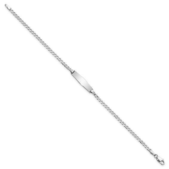 14k White Gold Polished Solid Chain/Solid Plate Flat Curb Link Soft Diamond Shape 19.5x5.5mm Plate 7 inch ID Bracelet