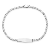 14K White Gold Polished Solid Chain Solid Plate Flat Curb Link Soft Diamond Shape 19.5x5.5mm Plate ID Bracelet - 7in view 4