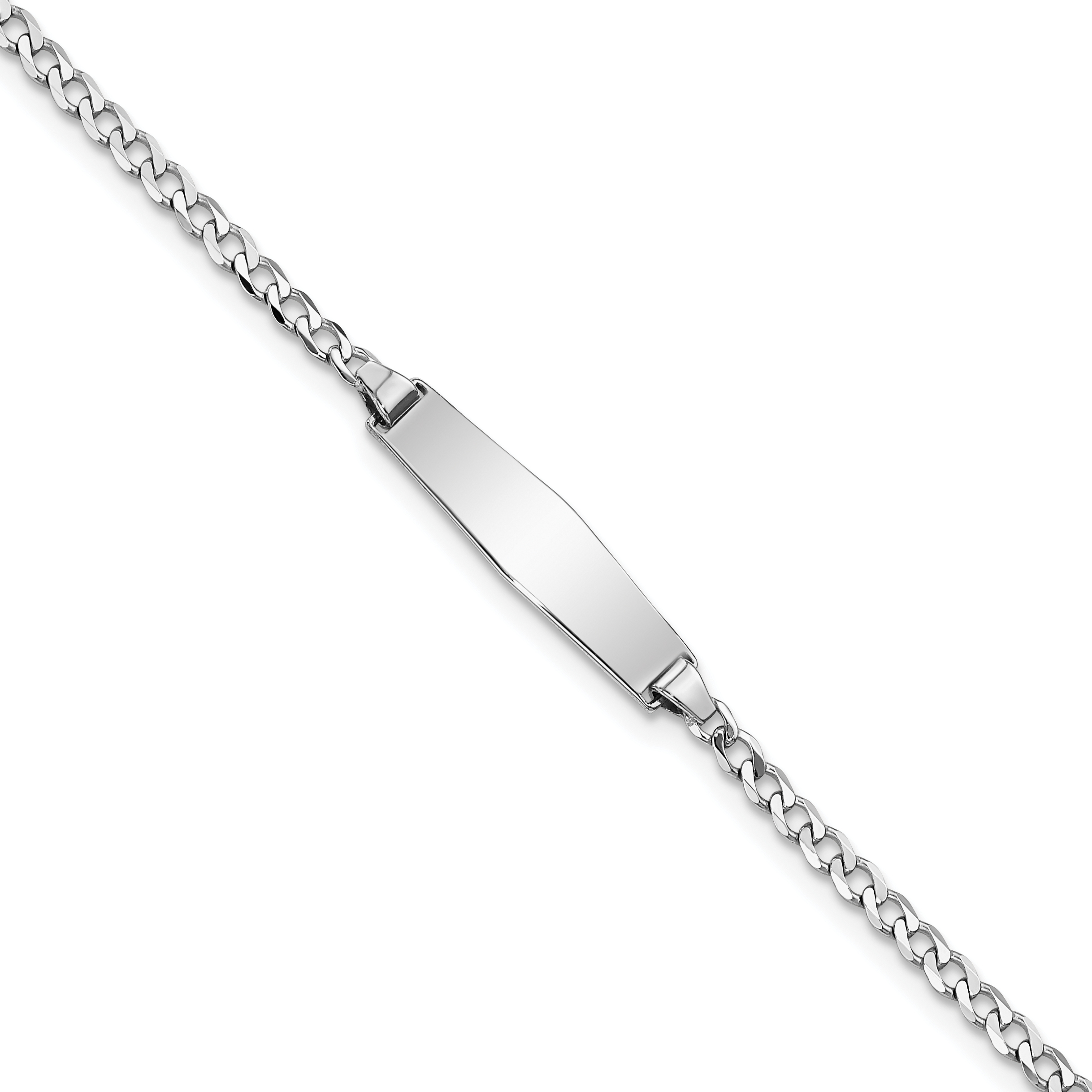 14k White Gold Polished Solid Chain/Solid Plate Flat Curb Link Soft Diamond Shape 19.5x5.5mm Plate 7 inch ID Bracelet (LID70CW-7)
