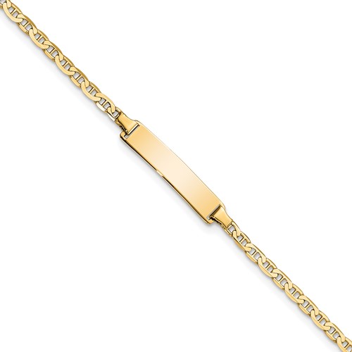 14K Yellow Gold Polished Solid Chain Solid Plate Flat Anchor Link 22.5x 4.5mm Plate ID Bracelet, 7"