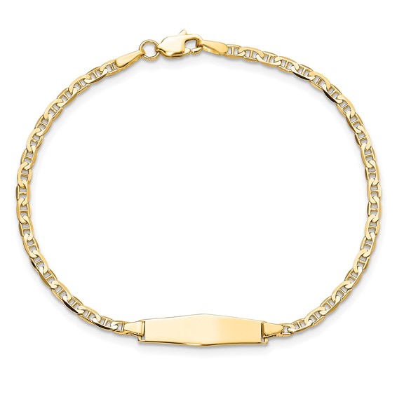 14k Polished Solid Chain/Solid Plate Flat Anchor Link Soft Diamond Shape 19.5x5.2mm Plate 7 inch ID Bracelet