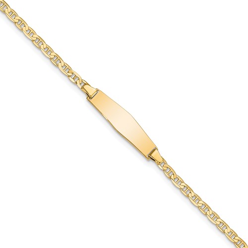 14K Yellow Gold Polished Solid Chain Solid Plate Flat Anchor Link Soft Diamond Shape 19.5x 5.2mm Plate ID Bracelet, 7"