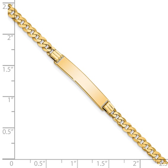 14k Polished Solid Chain/Solid Plate Flat Curb Link 26.5x5.5mm Plate 7 inch ID Bracelet