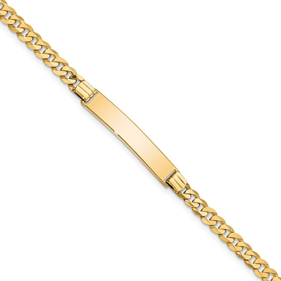 14k Polished Solid Chain/Solid Plate Flat Curb Link 26.5x5.5mm Plate 7 inch ID Bracelet
