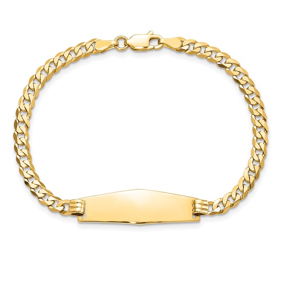 14k Polished Solid Chain/Solid Plate Flat Curb Link Soft Diamond Shape 28x9.8mm Plate 7 inch ID Bracelet