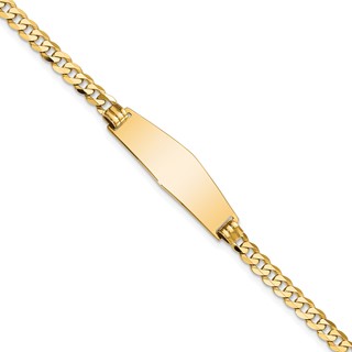 14k Polished Solid Chain/Solid Plate Flat Curb Link Soft Diamond Shape 28x9.8mm Plate 7 inch ID Bracelet
