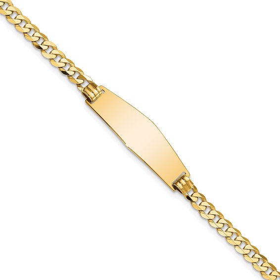 14k Polished Solid Chain/Solid Plate Flat Curb Link Soft Diamond Shape 28x9.8mm Plate 7 inch ID Bracelet