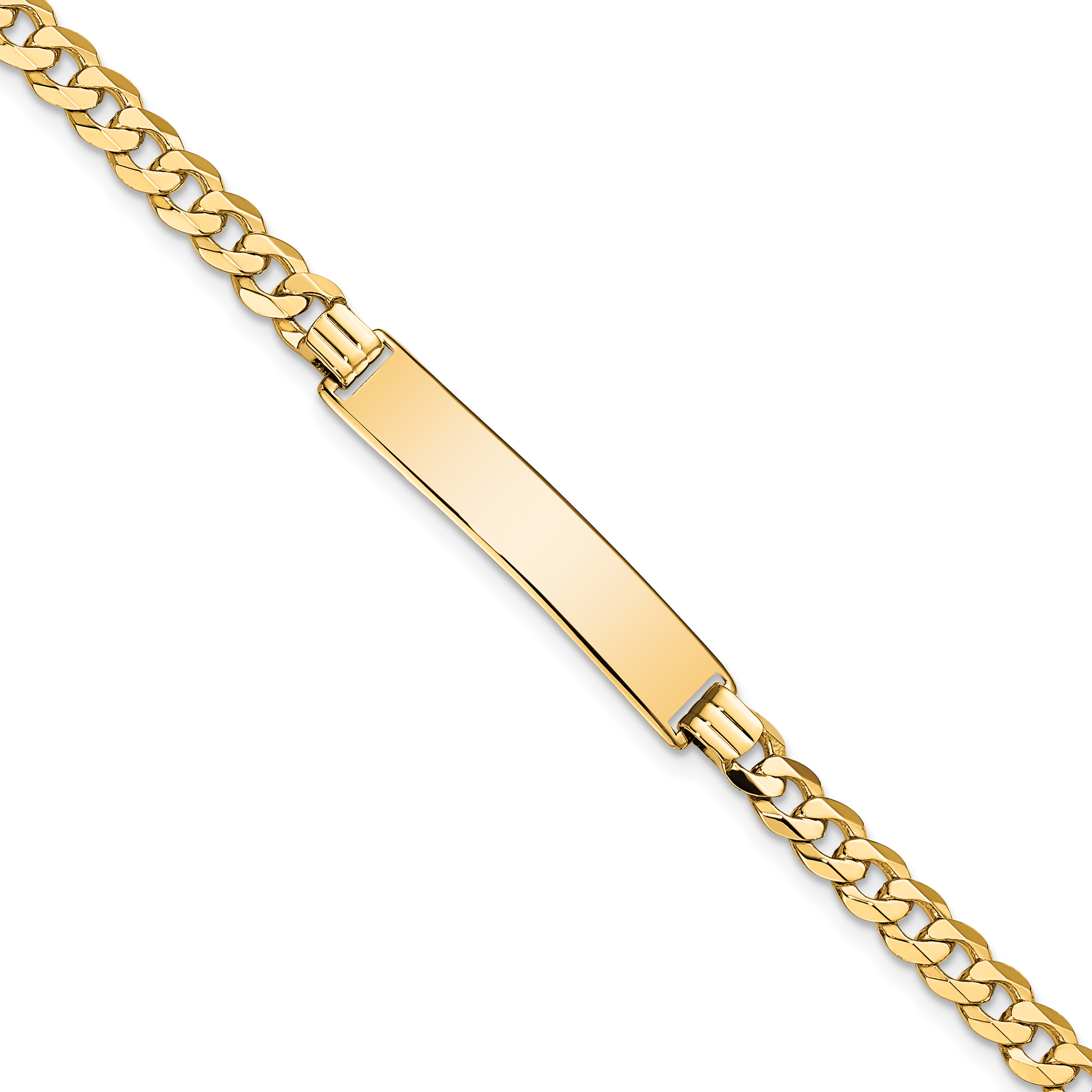 14k Polished Solid Chain/Solid Plate Flat Curb Link 32.5x6.5mm Plate 7 inch ID Bracelet (LID74-7)
