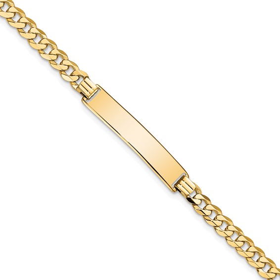 14k Polished Solid Chain/Solid Plate Flat Curb Link 32.5x6.5mm Plate 7 inch ID Bracelet