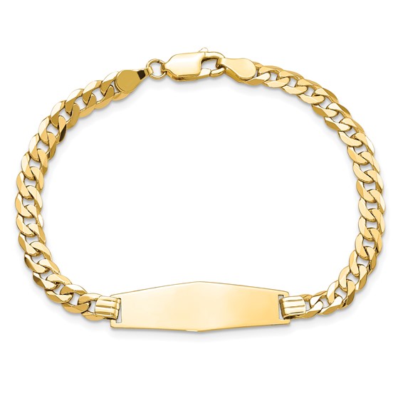 14k Polished Solid Chain/Solid Plate Flat Curb Link Soft Diamond Shape 28x9.3mm Plate 8 inch ID Bracelet