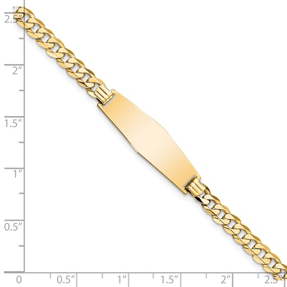 14k Polished Solid Chain/Solid Plate Flat Curb Link Soft Diamond Shape 28x9.3mm Plate 8 inch ID Bracelet