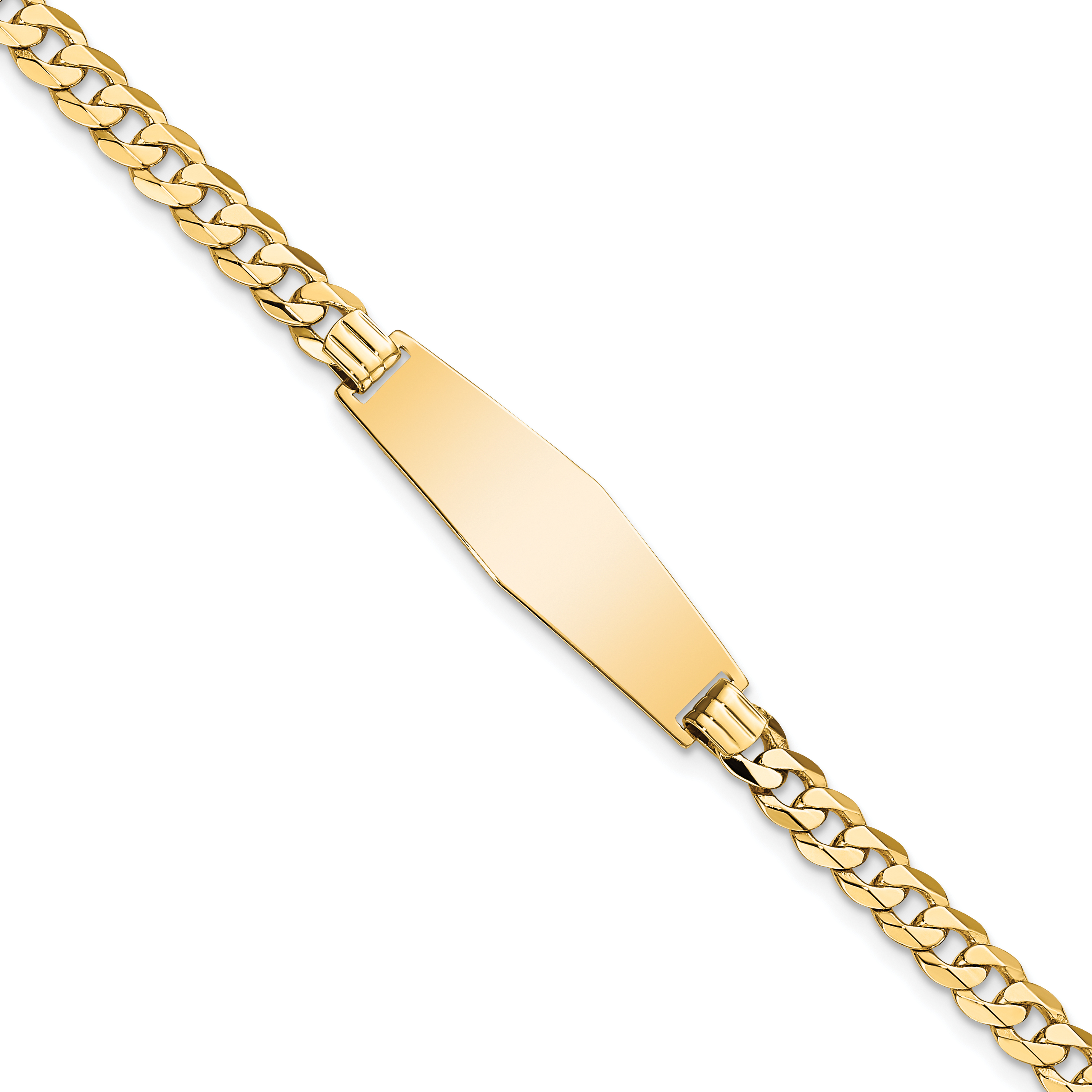 14k Polished Solid Chain/Solid Plate Flat Curb Link Soft Diamond Shape 28x9.3mm Plate 8 inch ID Bracelet (LID74C-8)