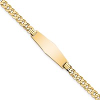 14K Yellow Gold Polished Solid Chain Solid Plate Flat Curb Link Soft Diamond Shape 28x 9.3mm Plate ID Bracelet, 7" view 1