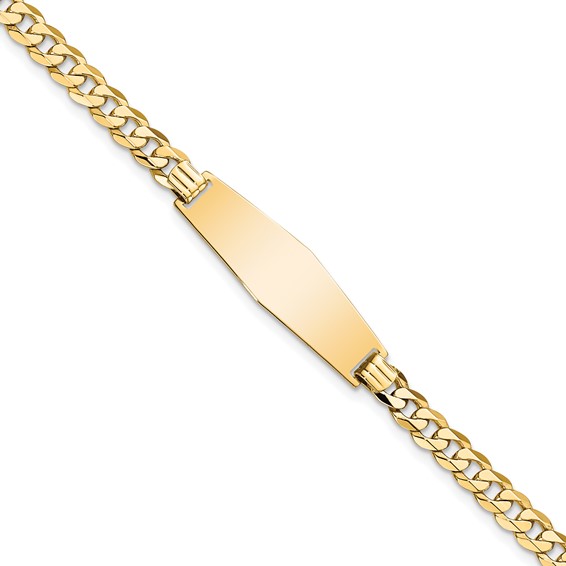 14k Polished Solid Chain/Solid Plate Flat Curb Link Soft Diamond Shape 28x9.3mm Plate 8 inch ID Bracelet