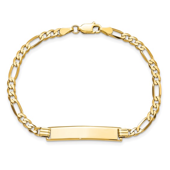 14k Polished Solid Chain/Solid Plate Flat Figaro Link 32.5x6.2mm Plate 7 inch ID Bracelet