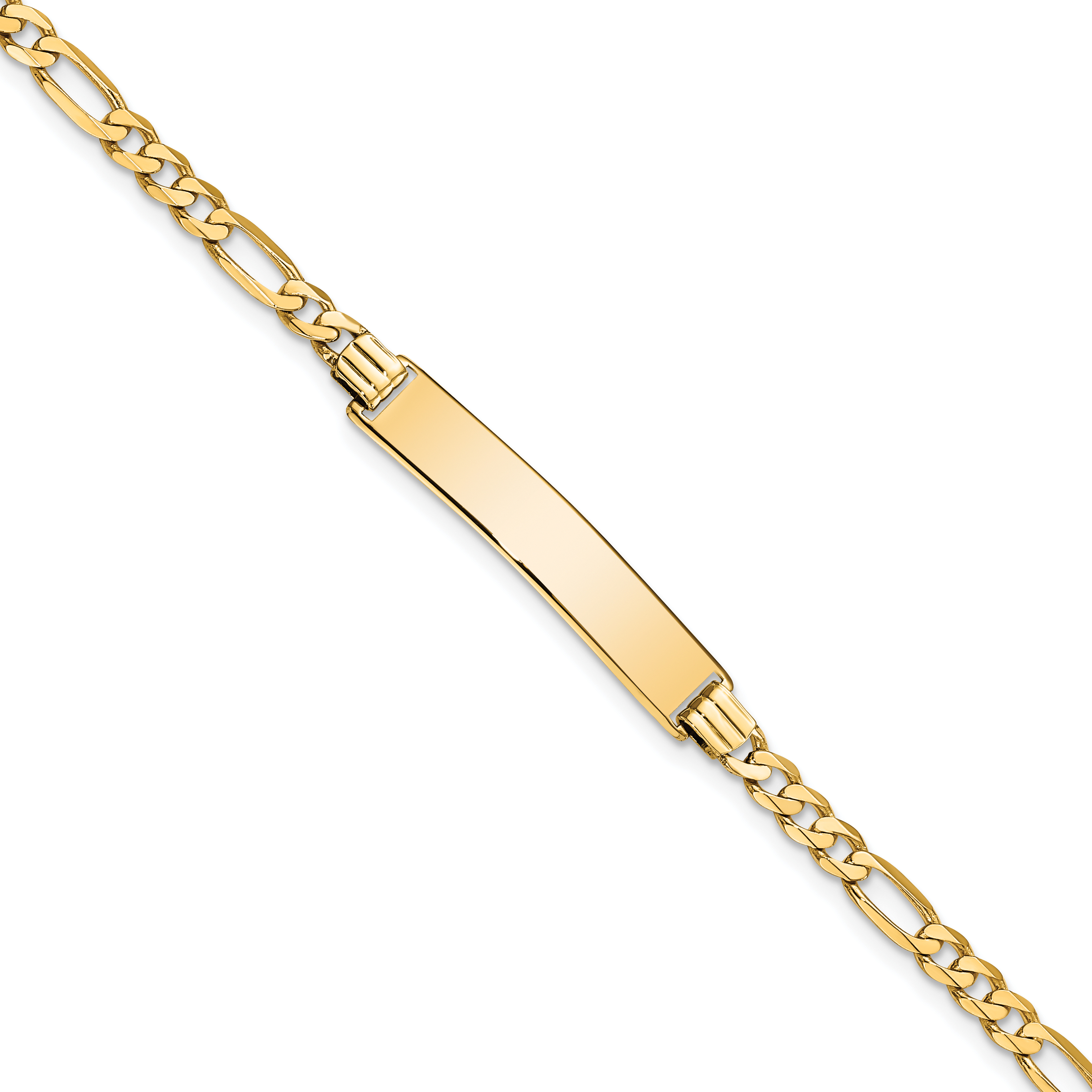 14k Polished Solid Chain/Solid Plate Flat Figaro Link  32.5x6.2mm Plate 8 inch ID Bracelet (LID75-8)