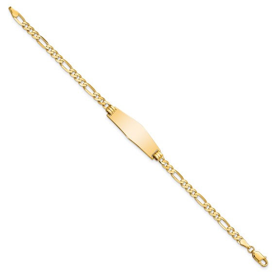 14k Polished Solid Chain/Solid Plate Flat Figaro Link Soft Diamond Shape 28x9.5mm Plate 7 inch ID Bracelet