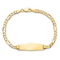 14K Yellow Gold Polished Solid Chain Solid Plate Flat Figaro Link Soft Diamond Shape 28x9.5mm Plate ID Bracelet - 8in view 4