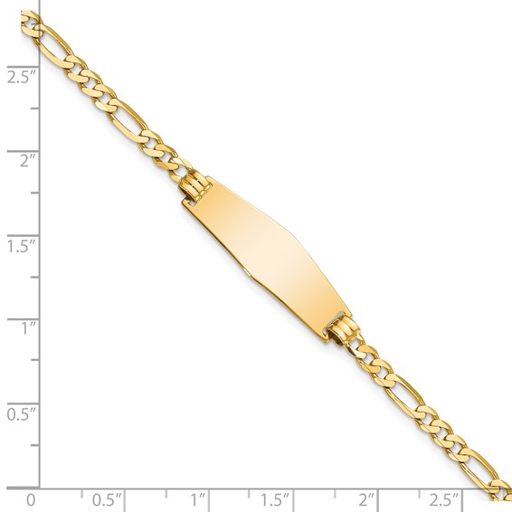 14k Polished Solid Chain/Solid Plate Flat Figaro Link Soft Diamond Shape 28x9.5mm Plate 7 inch ID Bracelet