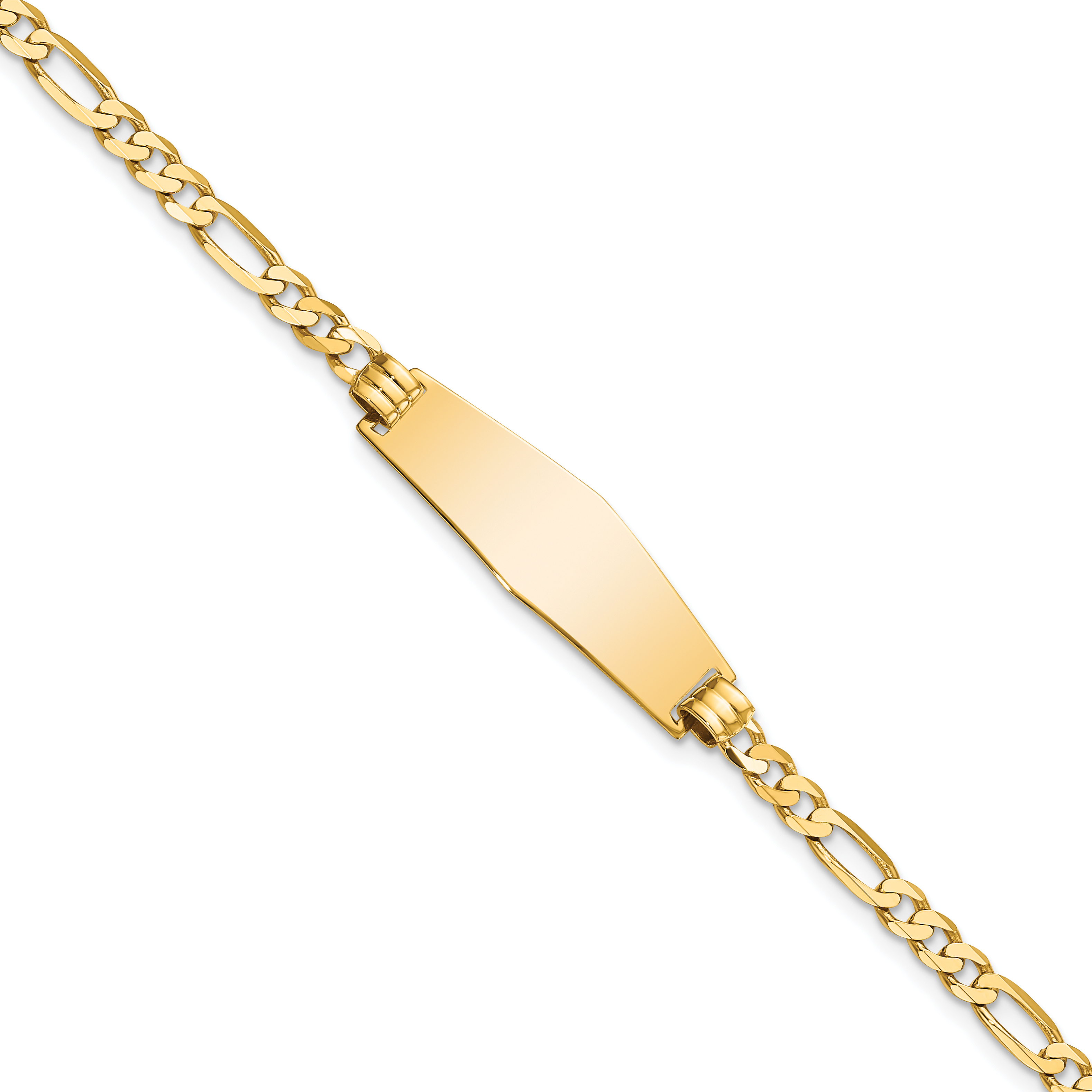 14k Polished Solid Chain/Solid Plate Flat Figaro Link Soft Diamond Shape 28x9.5mm Plate 8 inch ID Bracelet (LID75C-8)