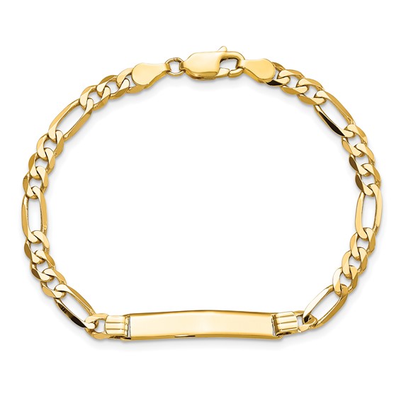 14k Polished Solid Chain/Solid Plate Flat Figaro Link 27.5x5.5mm Plate 7 inch ID Bracelet