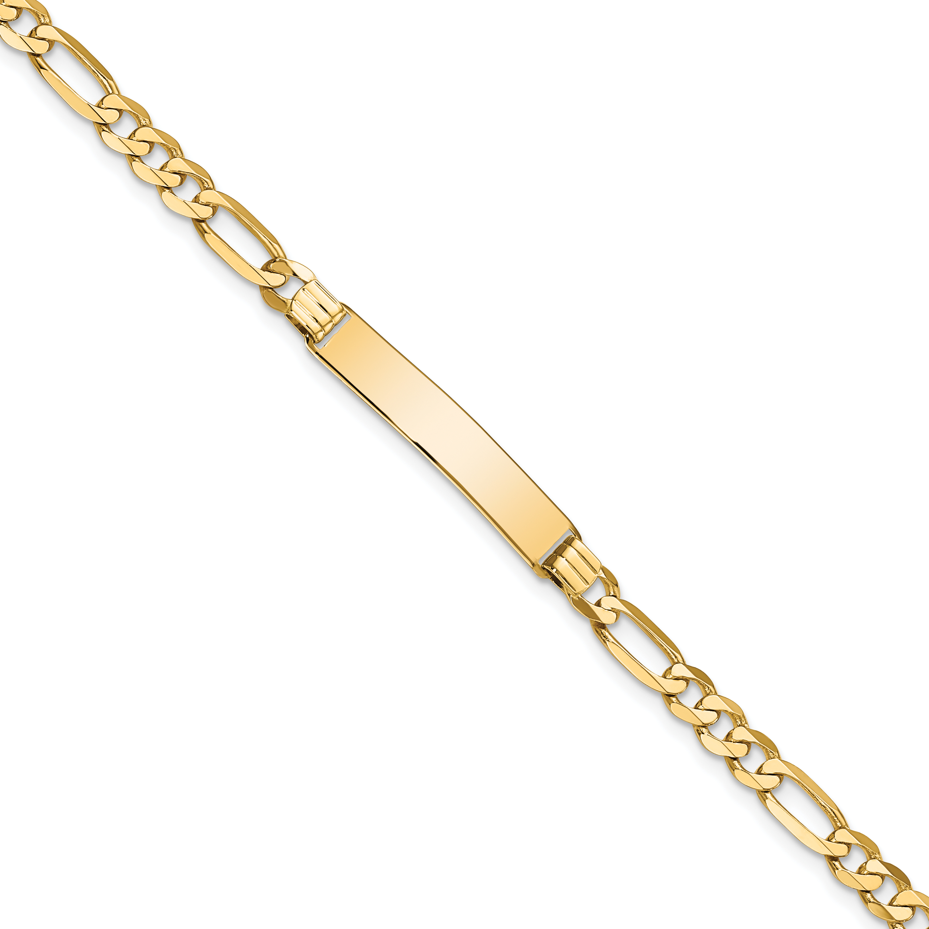 14k Polished Solid Chain/Solid Plate Flat Figaro Link 27.5x5.5mm Plate 7 inch ID Bracelet (LID76-7)