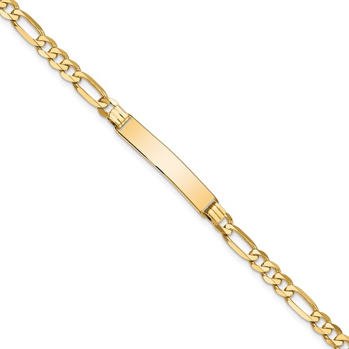 14K Yellow Gold Polished Solid Chain Solid Plate Flat Figaro Link 27.5x 5.5mm Plate ID Bracelet, 7"
