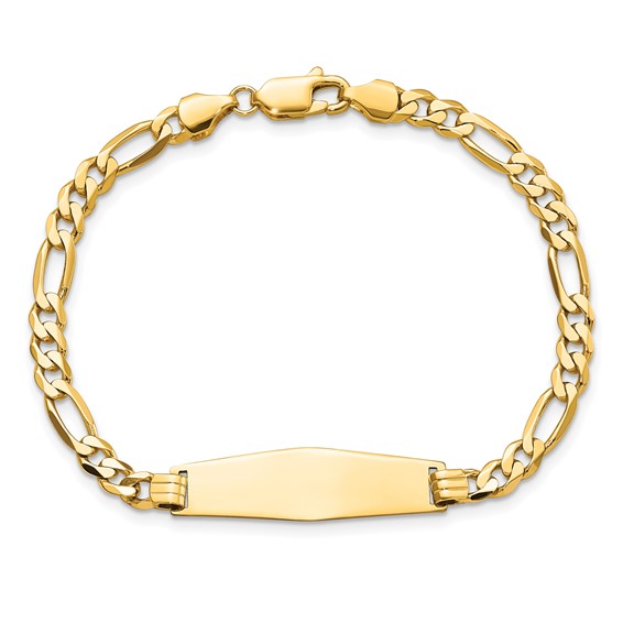 14k Polished Solid Chain/Solid Plate Flat Figaro Link Soft Diamond Shape 28x9.5mm Plate 7 inch ID Bracelet