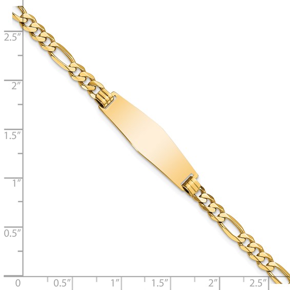 14k Polished Solid Chain/Solid Plate Flat Figaro Link Soft Diamond Shape 28x9.5mm Plate 7 inch ID Bracelet