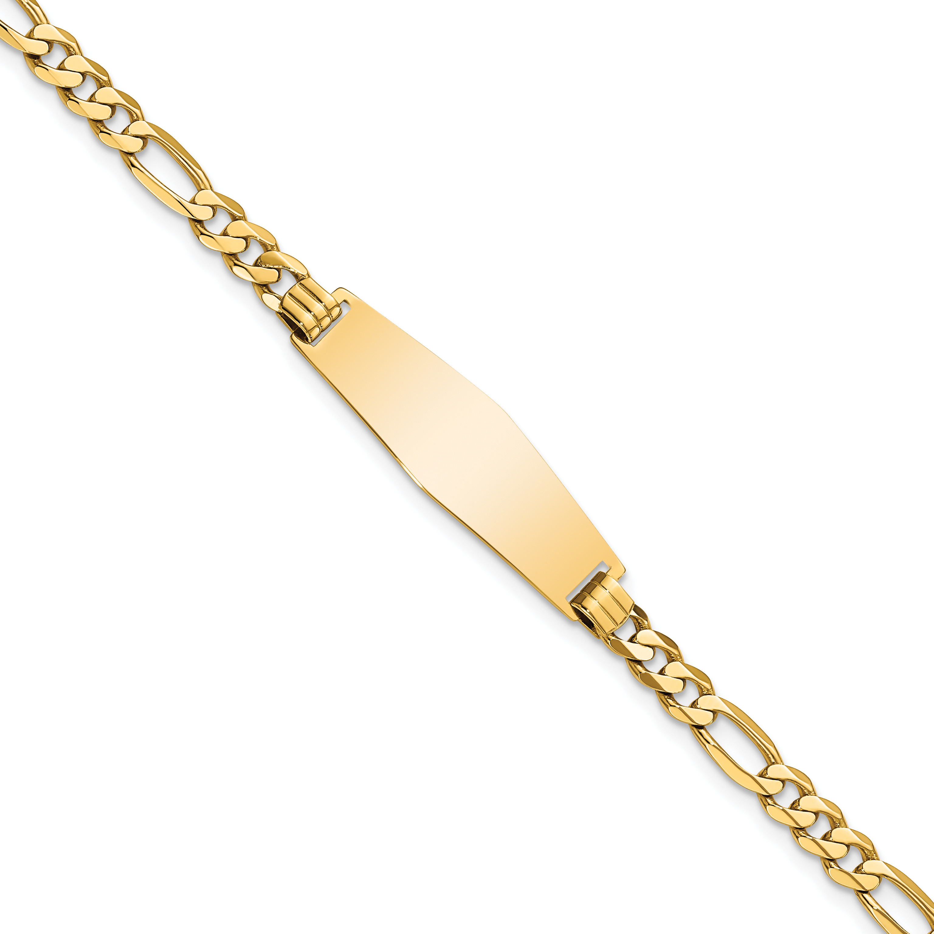 14k Polished Solid Chain/Solid Plate Flat Figaro Link Soft Diamond Shape 28x9.5mm Plate 7 inch ID Bracelet (LID76C-7)