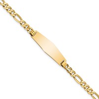 14K Polished Solid Chain Solid Plate Flat Figaro Link Soft Diamond Shape 28x9.5mm Plate 7 Inch ID Bracelet view 1