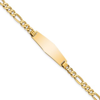 14k Polished Solid Chain/Solid Plate Flat Figaro Link Soft Diamond Shape 28x9.5mm Plate 7 inch ID Bracelet