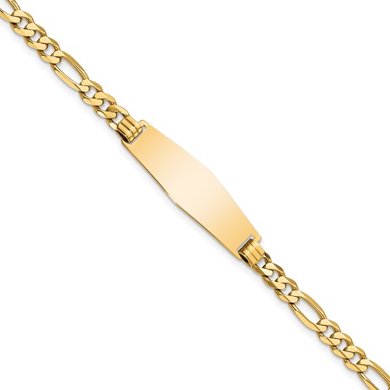 14k Polished Solid Chain/Solid Plate Flat Figaro Link Soft Diamond Shape 28x9.5mm Plate 7 inch ID Bracelet