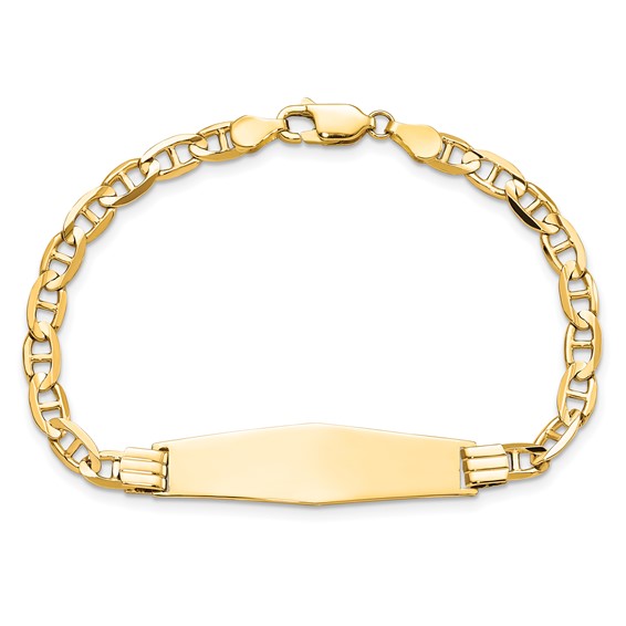 14k Polished Solid Chain/Solid Plate Anchor Link Soft Diamond Shape 33x9.8mm Plate 8 inch ID Bracelet