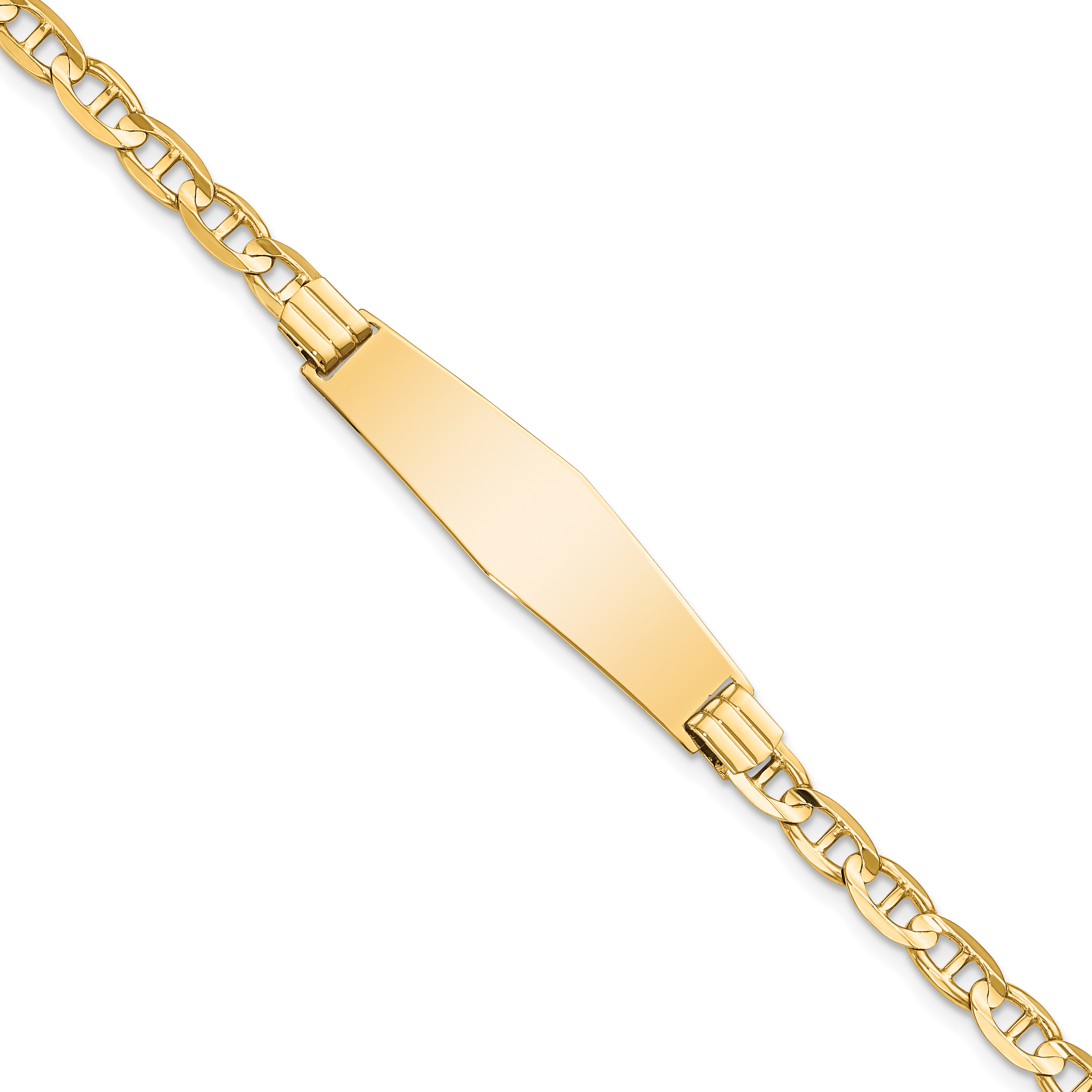 14k Polished Solid Chain/Solid Plate Anchor Link Soft Diamond Shape 33x9.8mm Plate 7 inch ID Bracelet (LID77C-7)