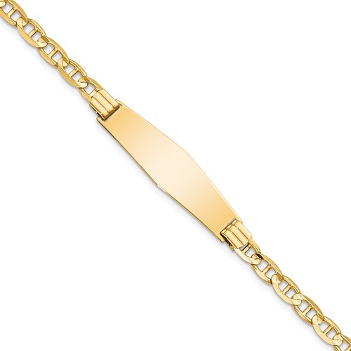 14K Yellow Gold Polished Solid Chain Solid Plate Anchor Link Soft Diamond Shape 33x 9.8mm Plate ID Bracelet, 7"