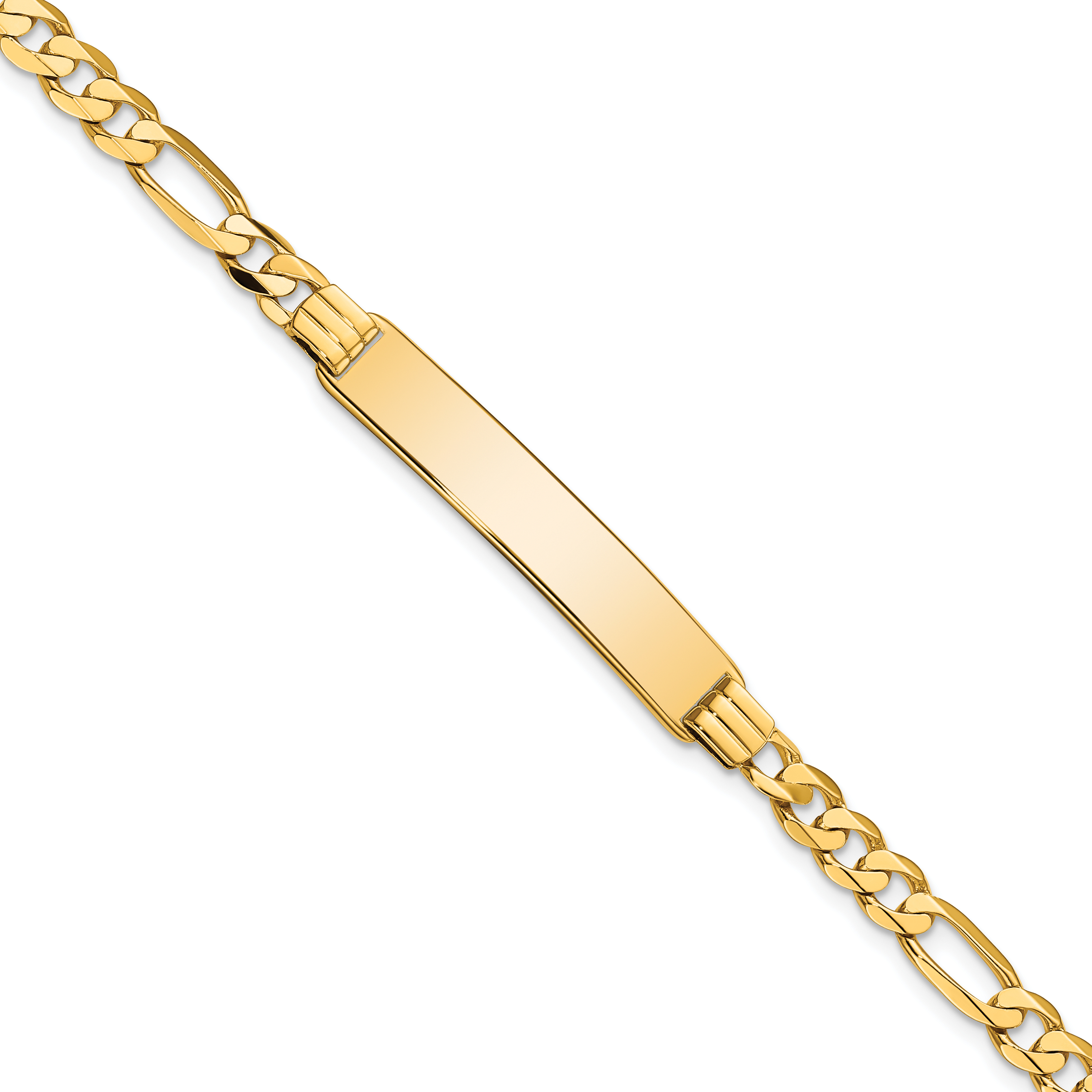 14k Polished Solid Chain/Solid Plate Flat Figaro Link 33.5x7mm Plate 8 inch ID Bracelet (LID78-8)